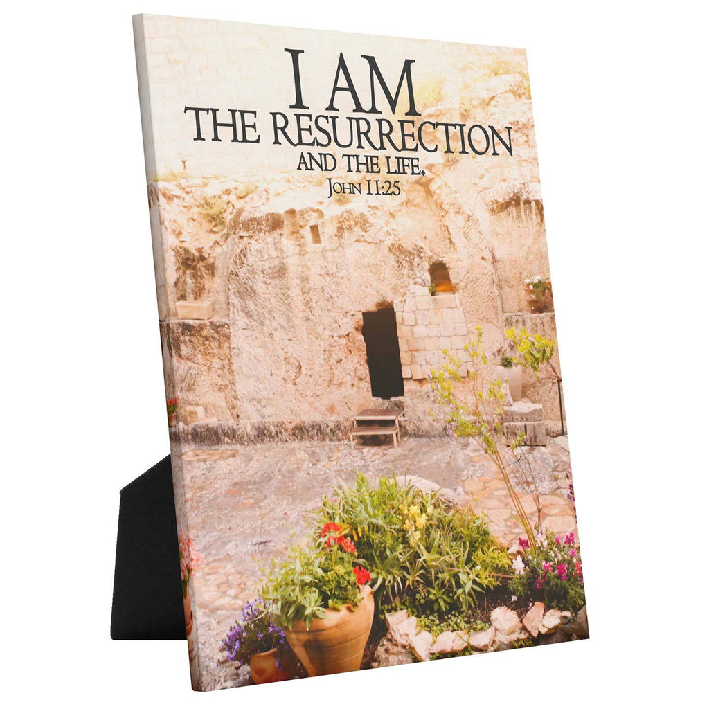 I Am the Resurrection tabletop canvas, Christian wall art, Garden Tomb art, Yeshua art, Messianic art, Jesus art, Bible verse art, Easter decor
